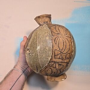 VTG 1978 LAK‎ Studio Pottery Signed Stoneware Canteen Jug 1970s Vase Handthrown